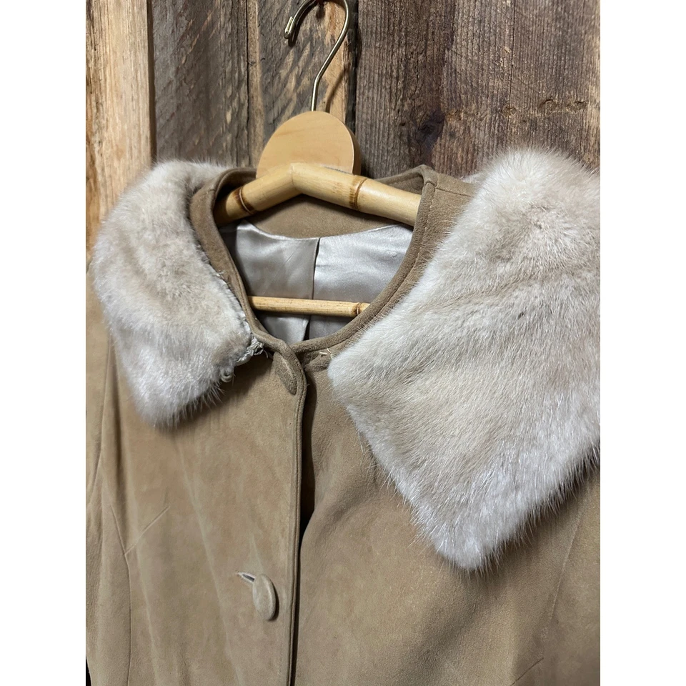 Abrigo Vintage Gamuza Cuello Visón Años 60 Mod Cottagecore Dinero Antiguo Invierno Elegante Foto 3 de 4