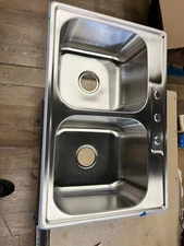 33x22 Drop In Topmount Double Bowl Kitchen Sink 18 Gauge Stainless Steel Sink