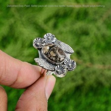 Valentines Deal 925 Silver Natural Turritella Agate Flower Wedding Promise Ring