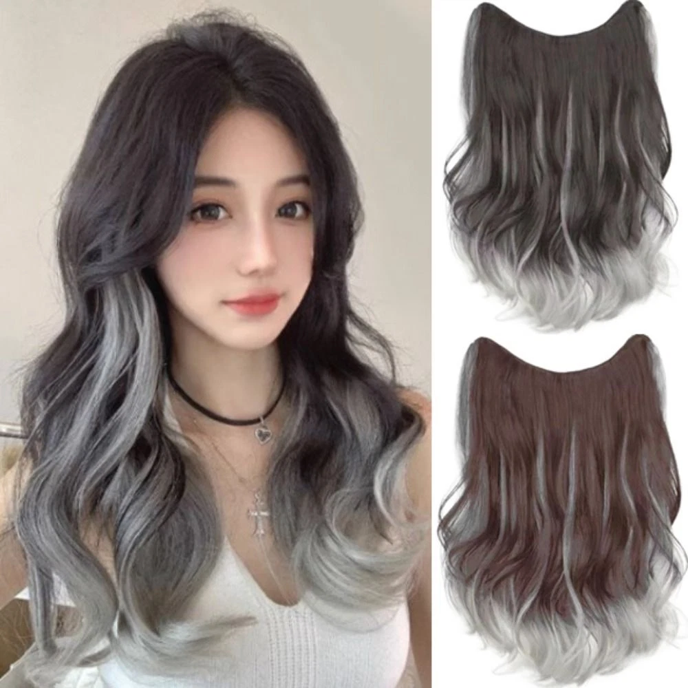 Natural U Shaped Half Wig Brown Gray Gradient Hairpiece Increased