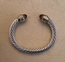 Preloved David Yurman Carved Dark Pink Tourmaline and Diamonds Cuff 7MM, Sz Med