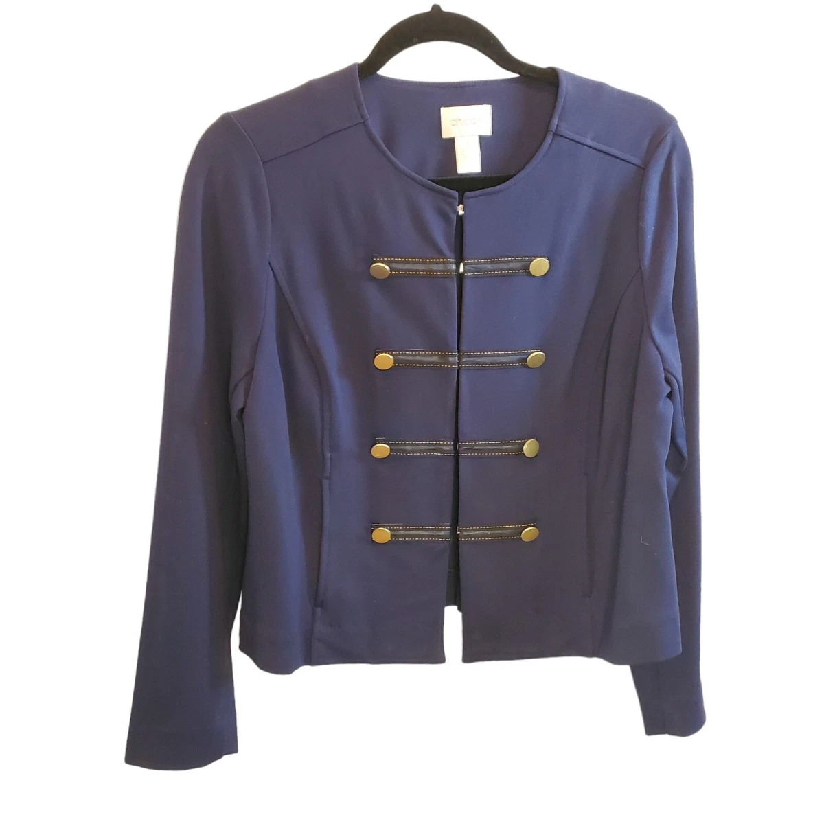 Womens Navy Blue Military Style Jacket Twill Stretchy Lightweight Medium Petite