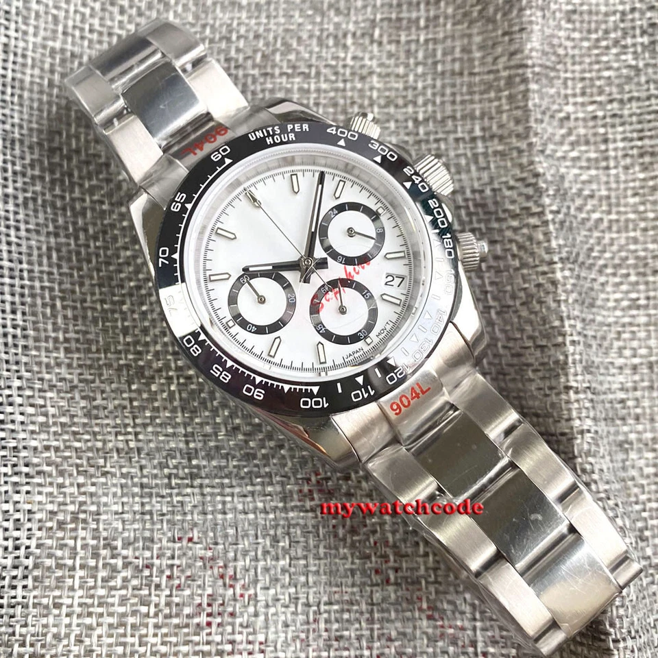 39mm Bliger White Dial Sapphire Glass VK63 full Chronograph quartz mens watch - Image 3 of 4