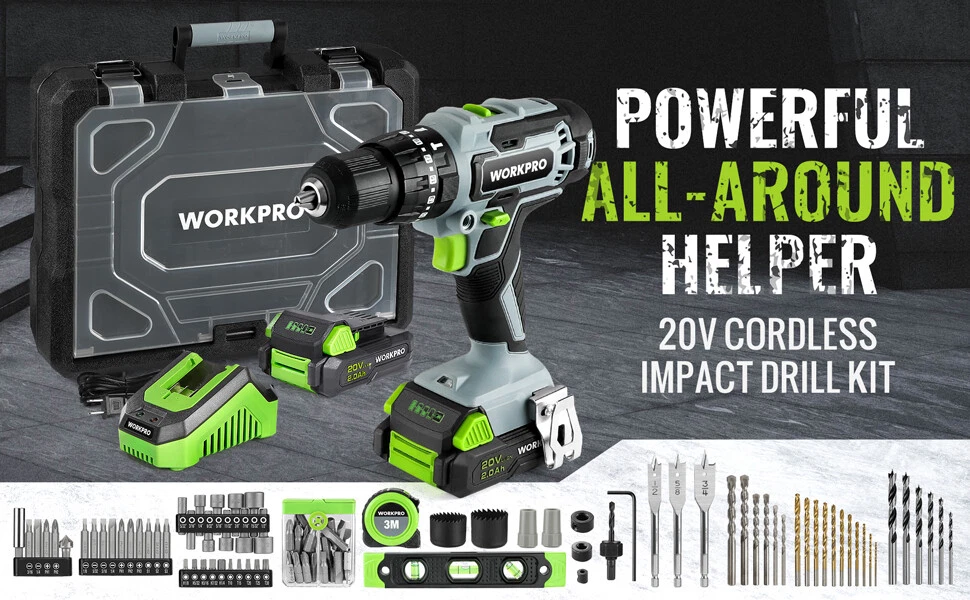 WORKPRO 20V Max Cordless Drill Driver Set with 102 Pieces Accessories x  2.0Ah eBay