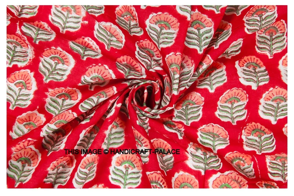 Indian Cotton Fabric Floral Hand Block Print Sewing Loose Material Craft 25 Yard - Image 2 of 3