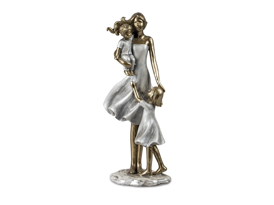 Moderne Skulptur Deko Figur Familie auf Sockel silber/gold 11x24 cm - Bild 1 von 1
