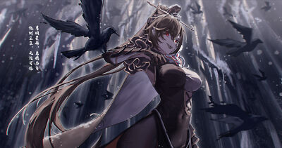 Anime girls digital art artwork 2d crow dark hair long Play Gaming Mat Desk