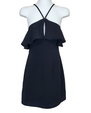 BCBGeneration Dress Womens 4 Black Halter Ruffled Sheath Cocktail Strappy