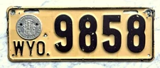 1917 Wyoming License Plate - Nice Original Paint - Correct Original Seal