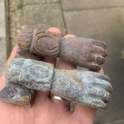 2 Antique Solid Brass Door Knocker Ladies Hand Holding Ball Patina Salvage - Picture 6 of 12