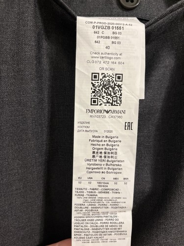 Emporio Armani Men's Gray Solid Virgin Wool Dress Pants Size 52 37 Designer NWOT - Picture 13 of 18
