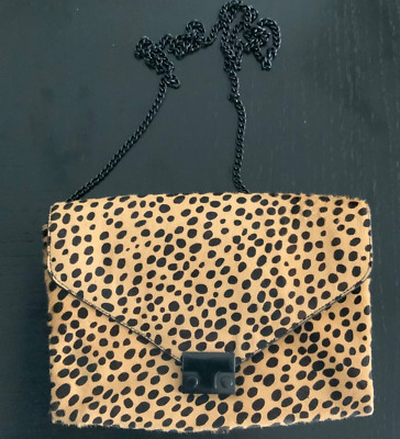 LOEFFLER RANDALL ANIMAL PRINTCLUTCH/ CROSSBODY BAG PURSE-METAL CHAIN STRAP-USED