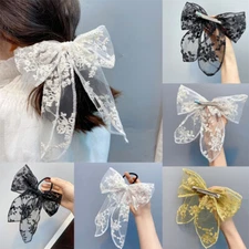 Bowknot Barrettes Duckbill Clip with Black Lace White Handmade Vacation Style
