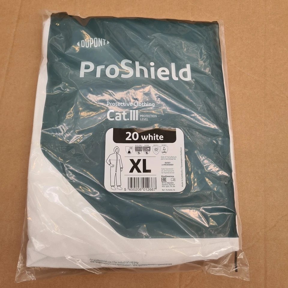 5 Piezas DuPont Traje de Protección ProShield 20 Desechable PP con Capucha Talla: XL Blanco