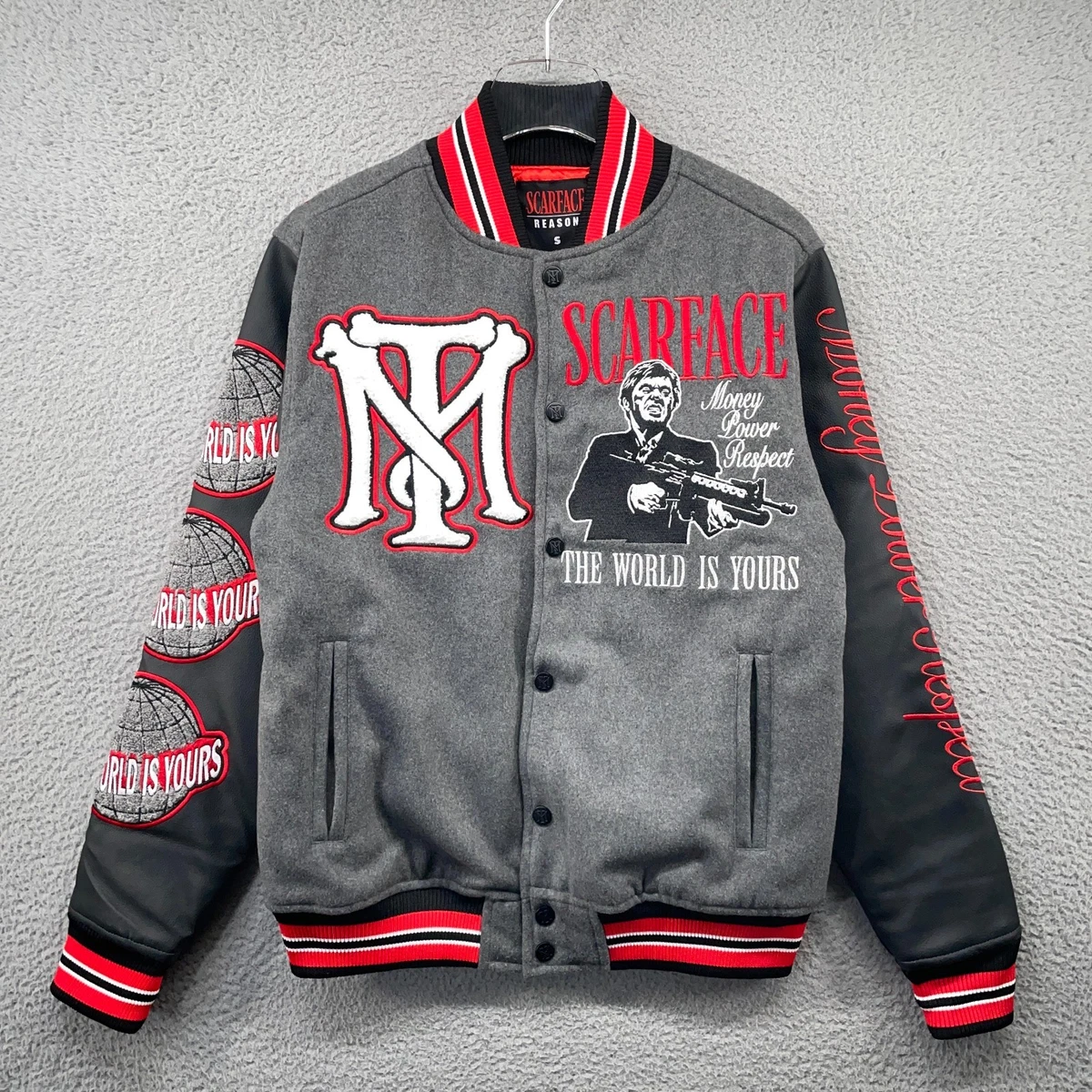 Reason Scarface Varsity Jacket Mens Small Gray Polywool Faux