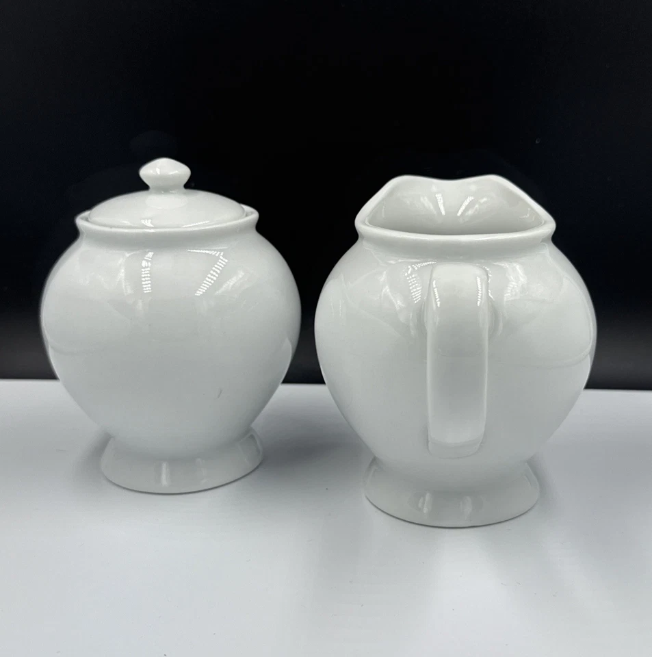 Pottery Barn Great White Collection (Rim Shape) Creamer, Sugar Bowl & Lid •NICE• - Image 2 of 4