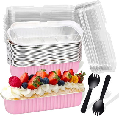 20PCS Rectangle Mini Loaf Pans with Lids,Mini Cake Pans with Lids,Disposable Ram