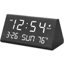 DreamSky Digital Alarm Clocks for Bedrooms - Wooden Desk Clock with Date, Day...