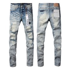 2025 Hot New Purple Brand Men's Ripped Pants Splash-ink Skinny Jeans