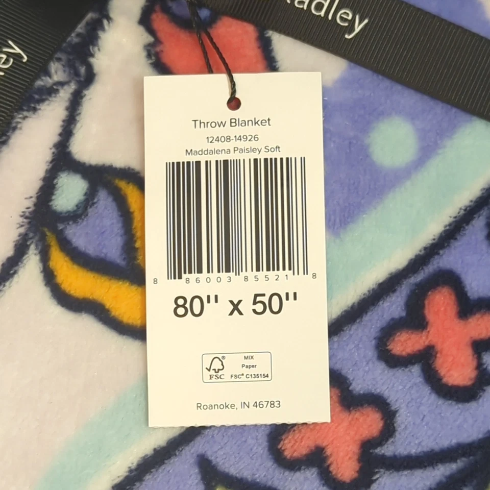 Vera Bradley Maddalena Paisley Fleece Purple White Throw Blanket 94" x 66" NWT - Image 3 of 3