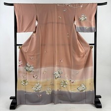 JAPANESE KIMONO HOMONGI SALMON PINK 170cm 5 ft 7 in PURE SILK FF10594
