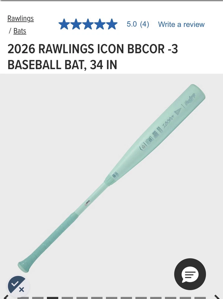 Bate de béisbol 2026 Rawlings Icon BBCOR - 3, 34 PULGADAS Foto 2 de 4