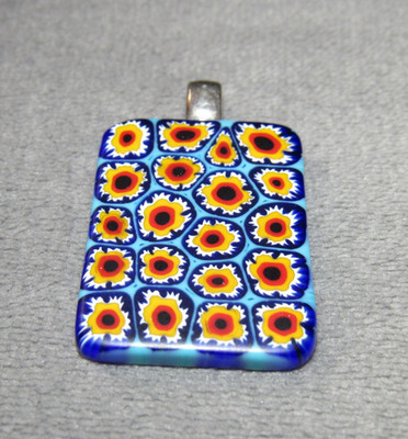 ERCOLE MORETTI Millefiori Murano Glass Pendant - Italy - 1.5'' x 1'' - Sunflowers