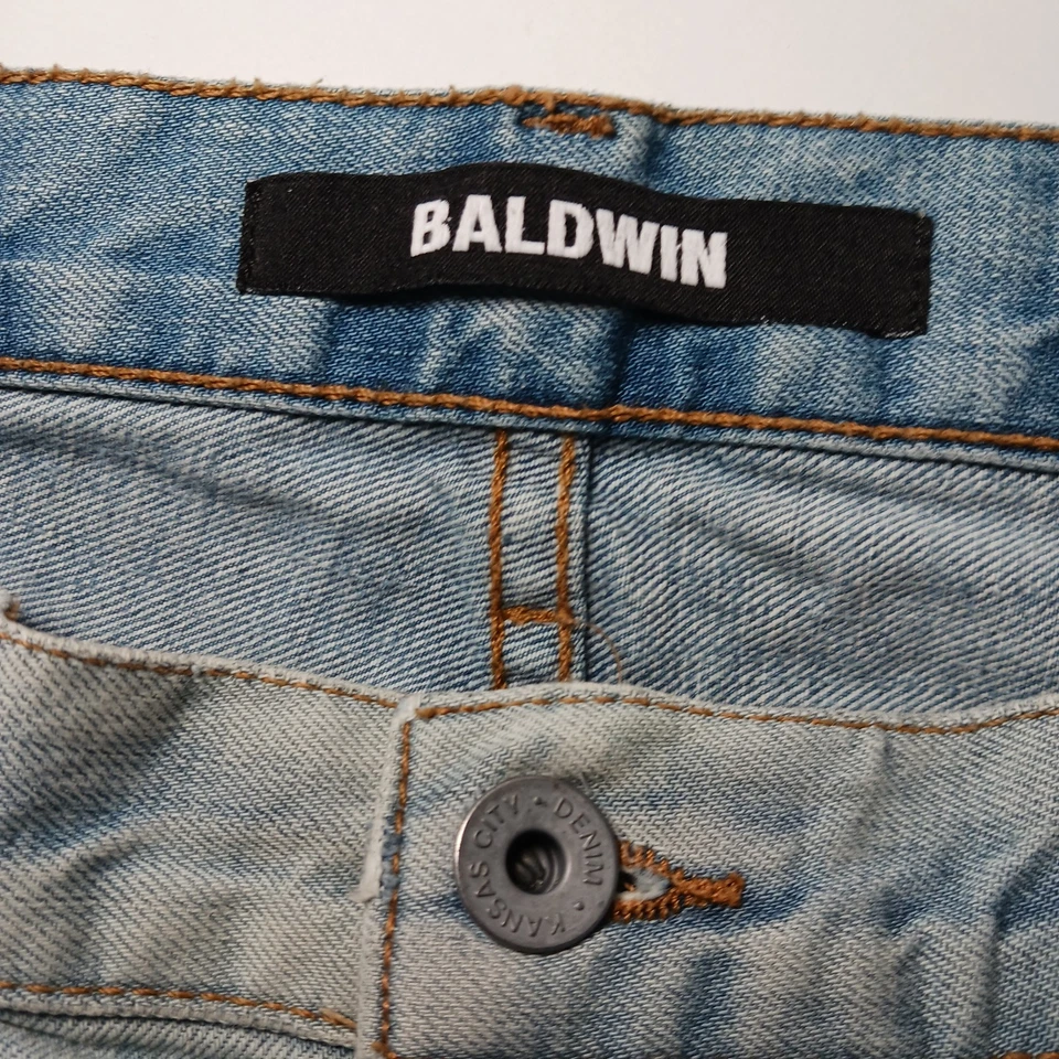 Pantalones de mezclilla Baldwin The Henley ajustados pierna botón mosca para hombre talla 34X30 ribete azul claro Foto 3 de 4