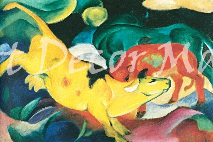 Vacas Amarillo Rojo Verde-Marc - - ARTE DE PARED EN LIENZO O IMPRESIÓN Foto 2 de 2