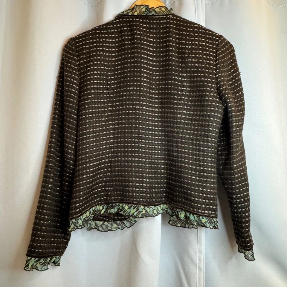Blazer de Tweed Emma James Chaqueta Adornada con Volantes Marrón Verde Pequeño 6P de Colección Foto 3 de 4