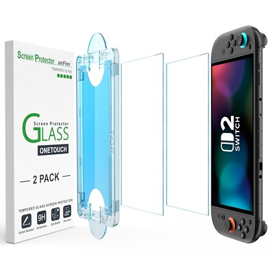 (2pack) amFilm Nintendo Switch 2 OneTouch Glass Screen Protector (2025)