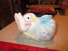Blue Stork Delivering Baby Nursery Planter 6298 Japan, small knick