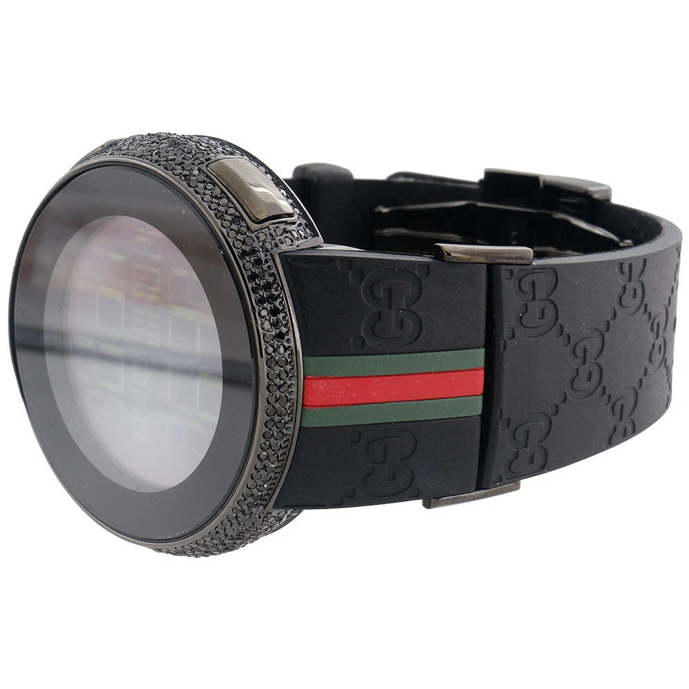 Nuovo Orologio Da Uomo Personalizzato Nero Full Digital I Gucci YA114207 Diamante Nero 2 50 CT.