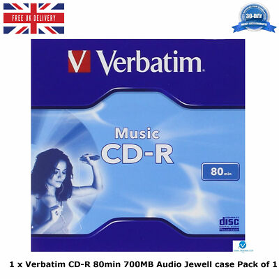 1 x Verbatim Audio CD-R 700MB Jewel Case beschreibbar Rohling Musik 80 Min 43365