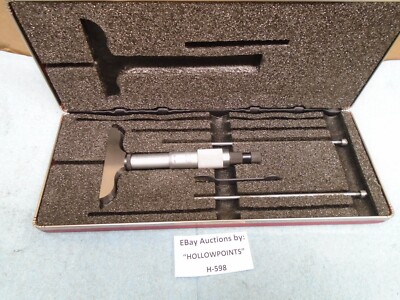 Starrett 440M METRIC Depth Micrometer 0-75MM Range w/ 3 Rods Case Wrench  H598