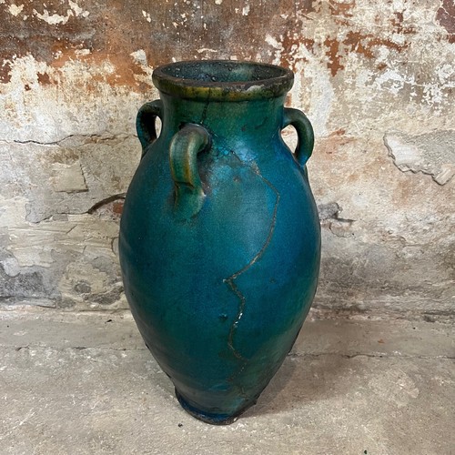 Jarre antique perse émaillée turquoise – Poterie du XVe/XVIe siècle . Rare