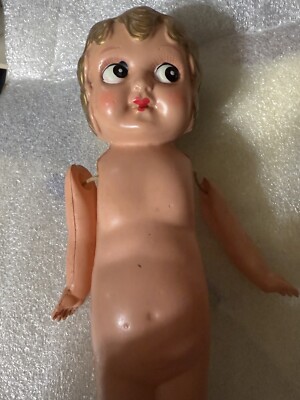 Antique 10  Celluloid Kewpie Doll With Gold Hair, Stringed Arms, Occupied Japan