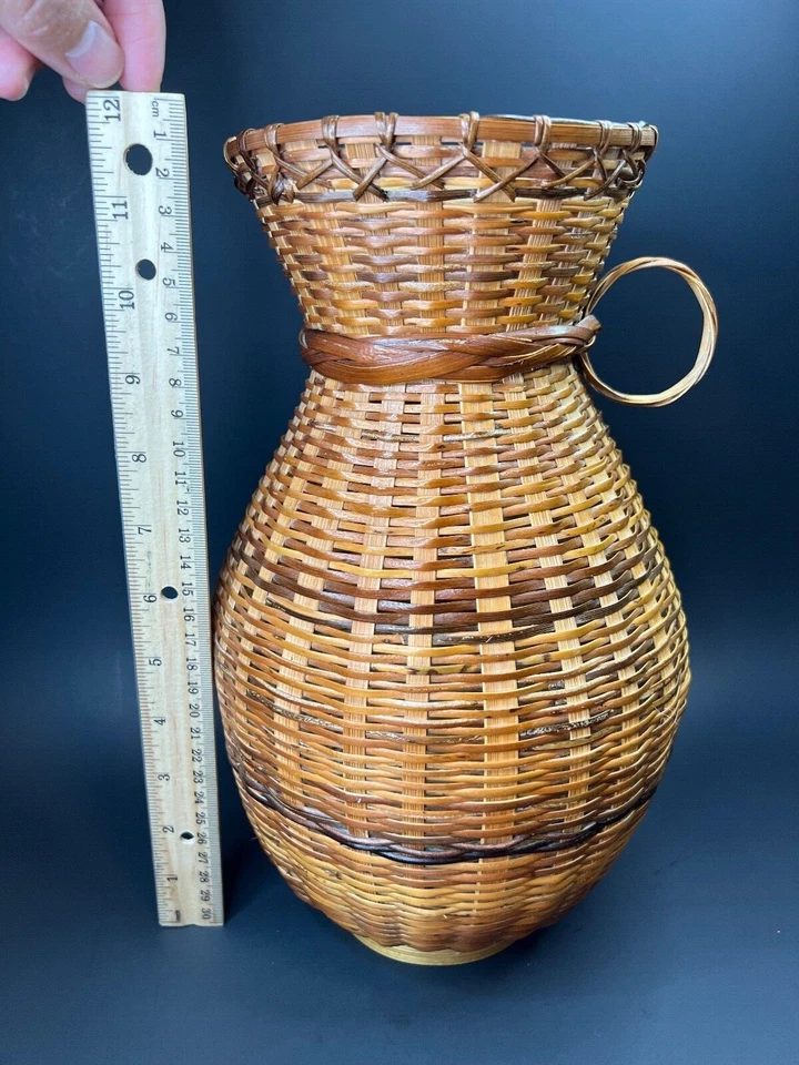 Woven Bamboo Vase In Great Condition 12" Tall - Image 4 of 4