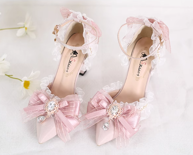Elegant Pink Bowknot Ankle Strap Wedding Pumps