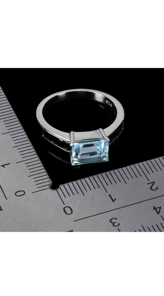 925 Sterling Silber Ring Achteck Himmelblau Topas Spinell Edelstein Schmuck - Bild 3 von 4