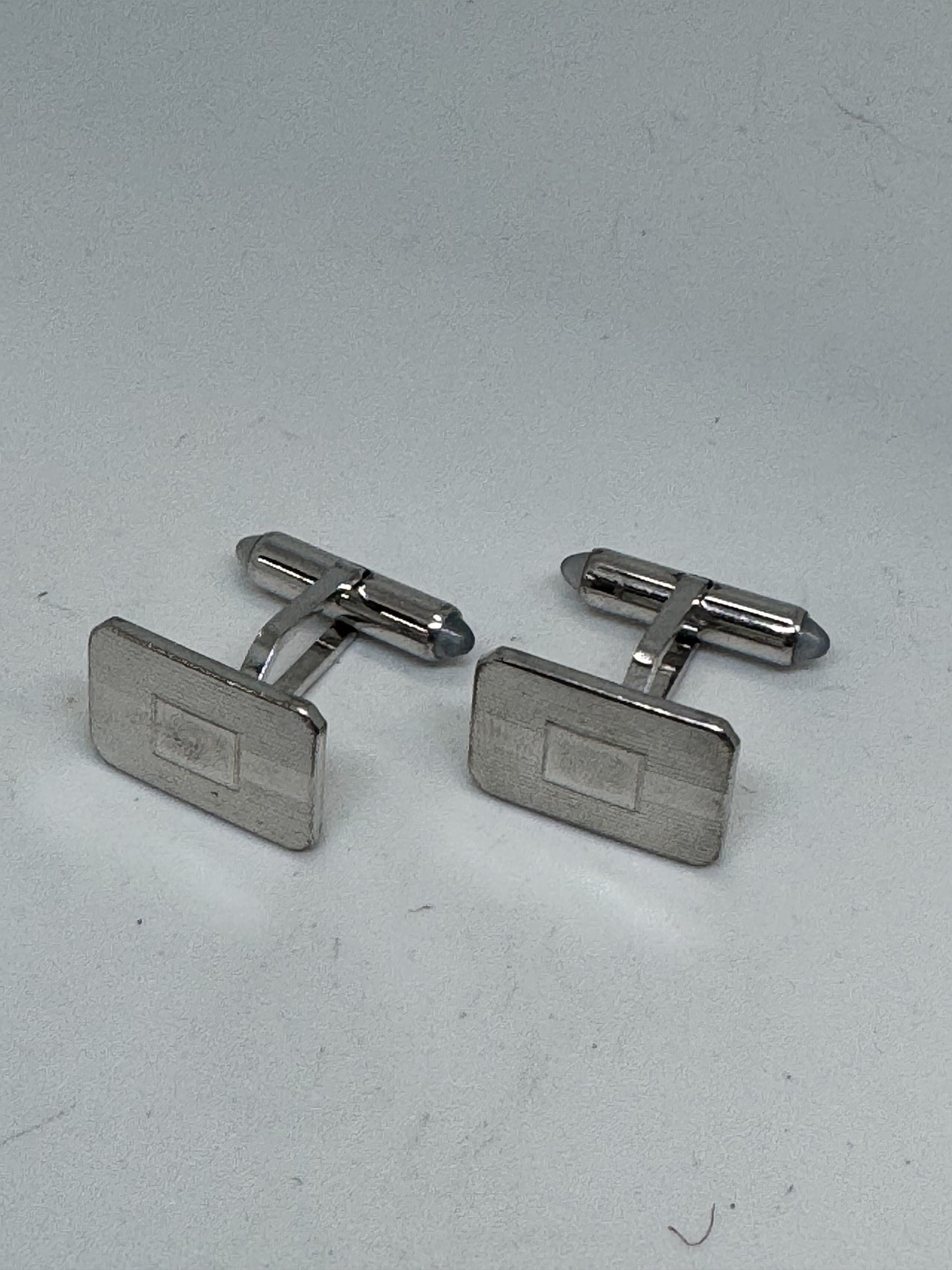 Vintage Silver Rectangular Cufflinks 1 Inch Class… - image 1