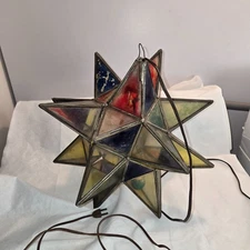 VINTAGE MORAVIAN STAR COLORED GLASS PENDANT LIGHT FIXTURE 16" AS IS