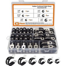 52Pcs Cable Clamps Assortment Kit, 304 Stainless Steel Rubber Cushion Pipe Clamp