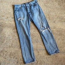 Levi  s 501 S Distressed Blue Jeans Straight Leg Light Wash Button Fly High Rise