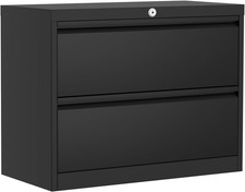 Lockable 2-Drawer Metal File Cabinet for Home Office - Black
