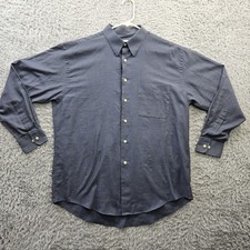 Yves Saint Laurent Dress Shirt 16 32-33 Blue Houndstooth Lightweight 3/4 Sleeve
