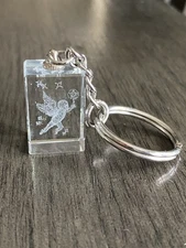 Fairy Dust Wand Laser Etched Glass Crystal Lucite Keychain Key Ring Fob Vintage