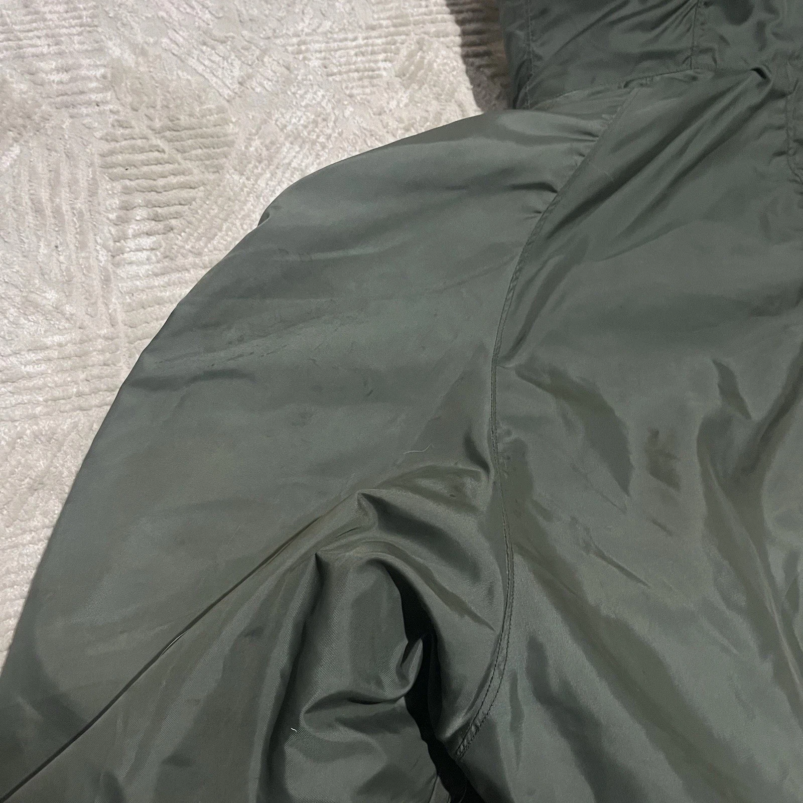 Vtg 80s Very stained Civ N-2B sage green Bomber Jacket heavy attached Hood Sz XL image 22