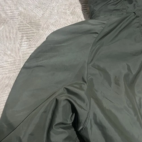 Vtg 80s Very stained Civ N-2B sage green Bomber Jacket heavy attached Hood Sz XL image 22