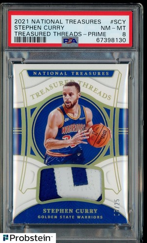 2021-22 National Treasures Prime Stephen Curry Game-Worn Patch /25 PSA 8